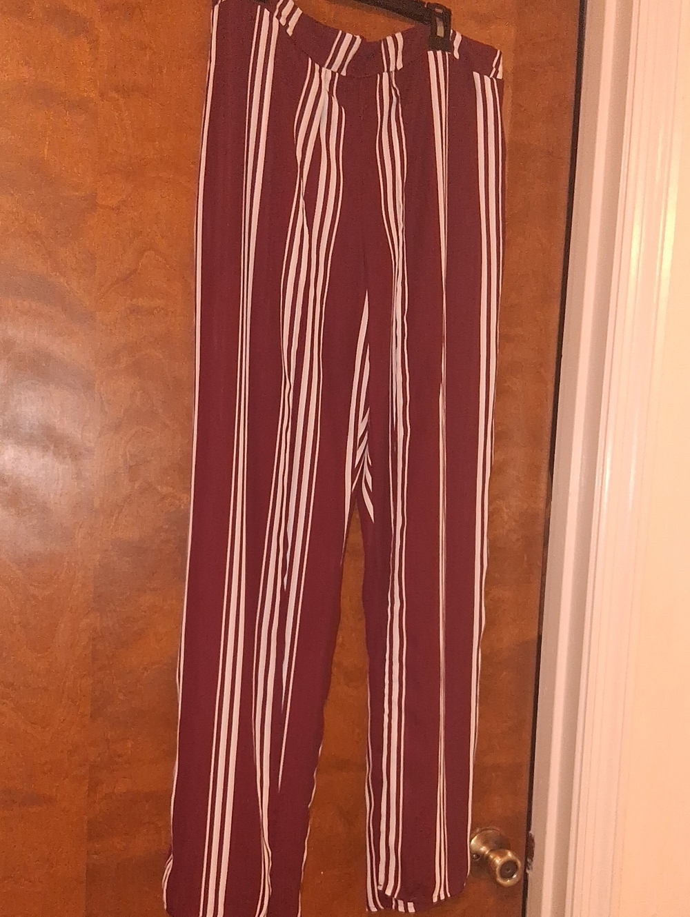 Rue21 Maroon & White Striped Wide-Leg Trousers